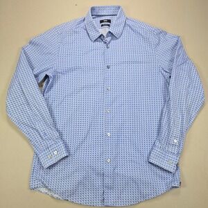 BOSS Hugo Boss Button Up Shirt Geometric Match Point Italian Blue Mens M Regular